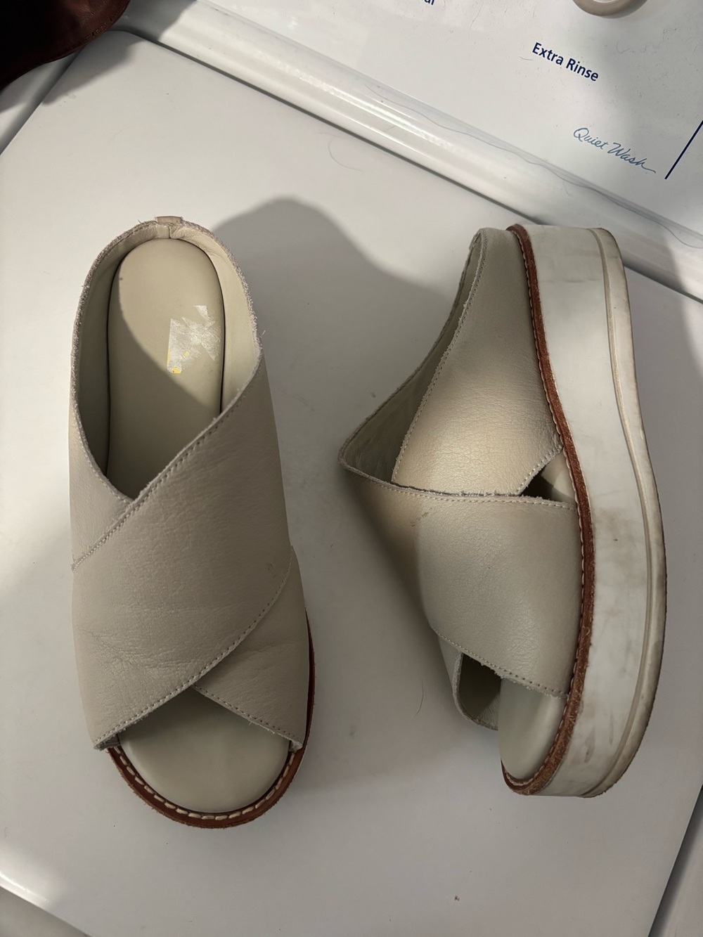 Silent D Orelia Leather Wedge Platform Slides Sandal Sz 39 8.5 9 Bone Gray Tan